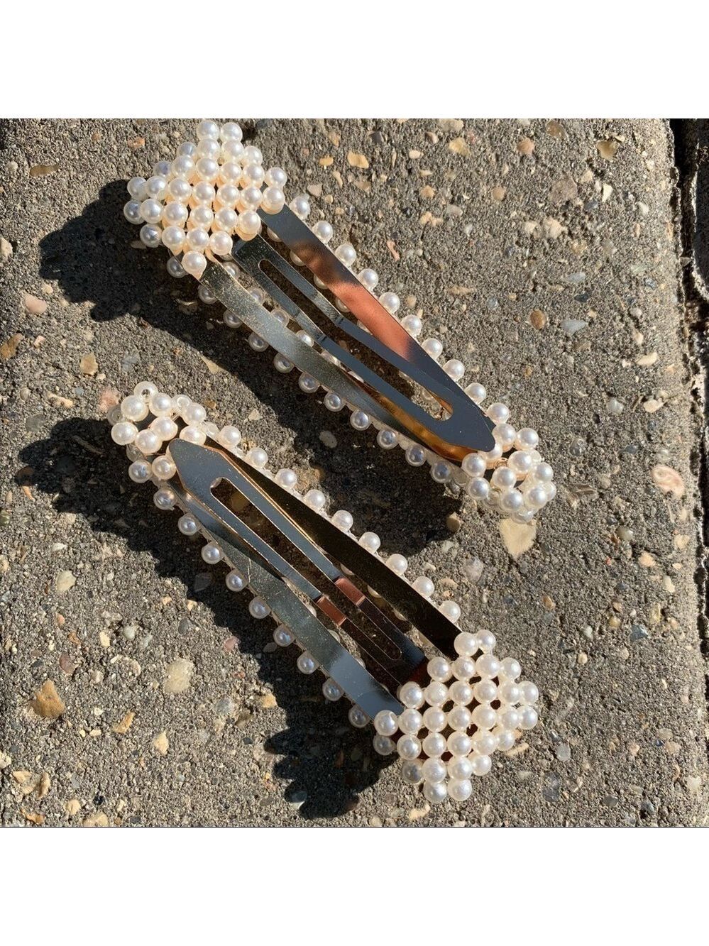 Ivory Pearl Embellished Clip On Barrettes Pair Glam Prom Wedding Dressy Dance - Picture 10 of 10